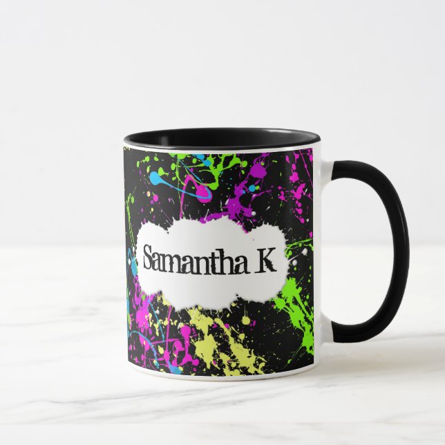 Fresh Retro Neon Paint Splatter on Black Mug (Right)