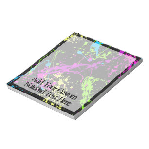 Fresh Retro Neon Paint Splatter on Black Notepad