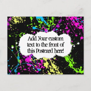 Fresh Retro Neon Paint Splatter on Black Postcard