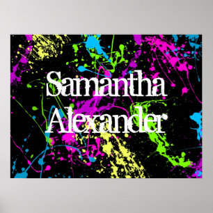 Fresh Retro Neon Paint Splatter on Black Poster
