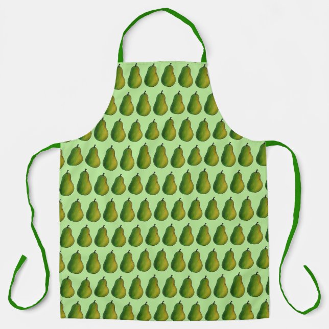 Fresh Ripe Green Pear Fruit Foodie Print Apron (Front)