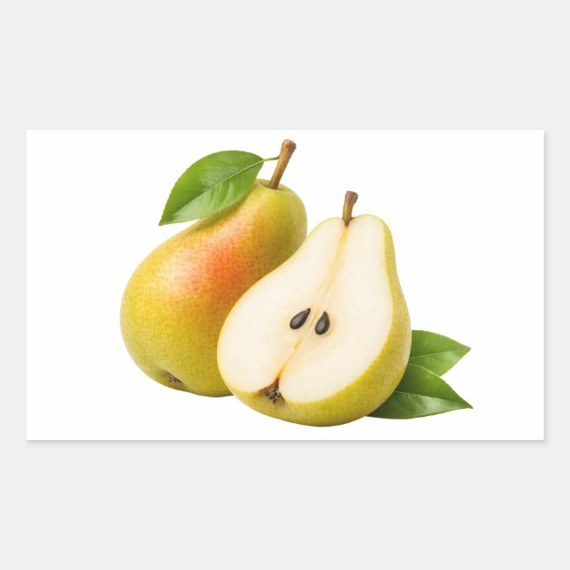 Fresh Ripe Pear With Slice And Leaves Sticker (Front)