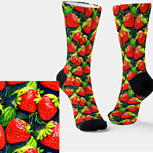 Fresh Ripe Red Strawberries Sweet Fruit Pattern Socks