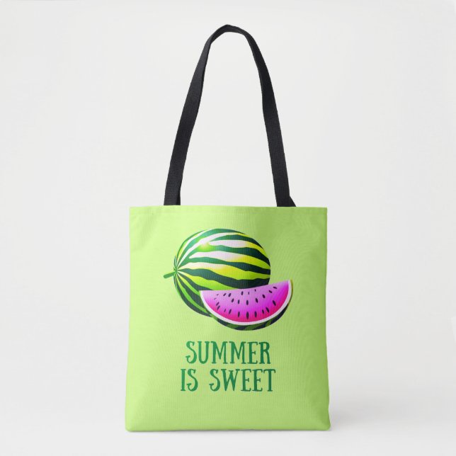 Fresh, Ripe Watermelon with Summer Vibes Tote Bag (Front)