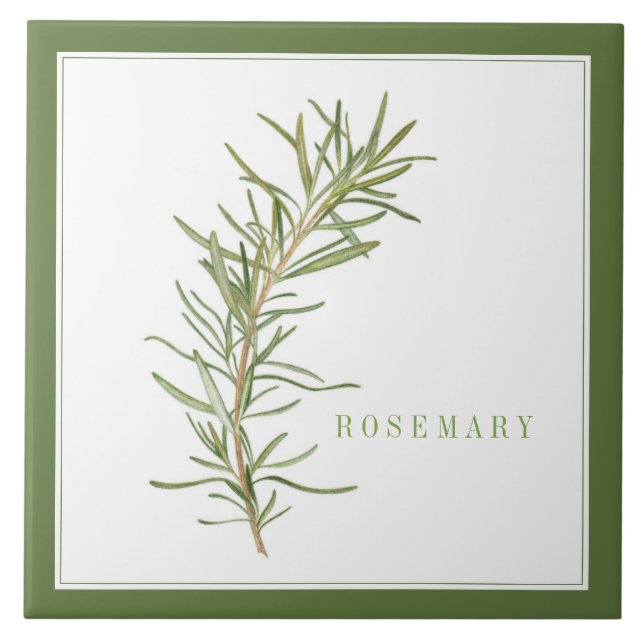 FRESH ROSEMARY 6x6 Ceramic Tile (+text) Green (Front)