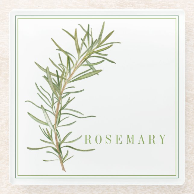 FRESH ROSEMARY Glass Beverage Coaster (Front)