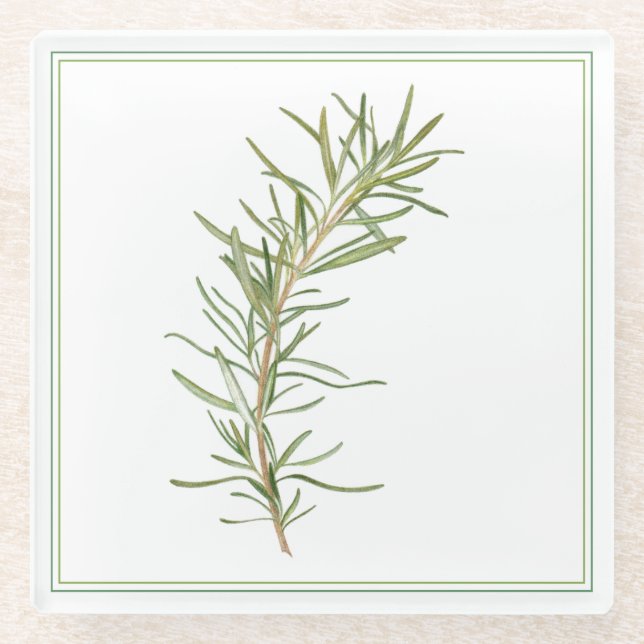 FRESH ROSEMARY Glass Beverage Coaster (-text) (Front)