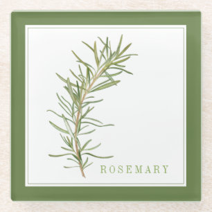FRESH ROSEMARY Glass Drink Coaster (+text) Green