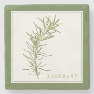 FRESH ROSEMARY Marble Stone Coaster (+text) Green