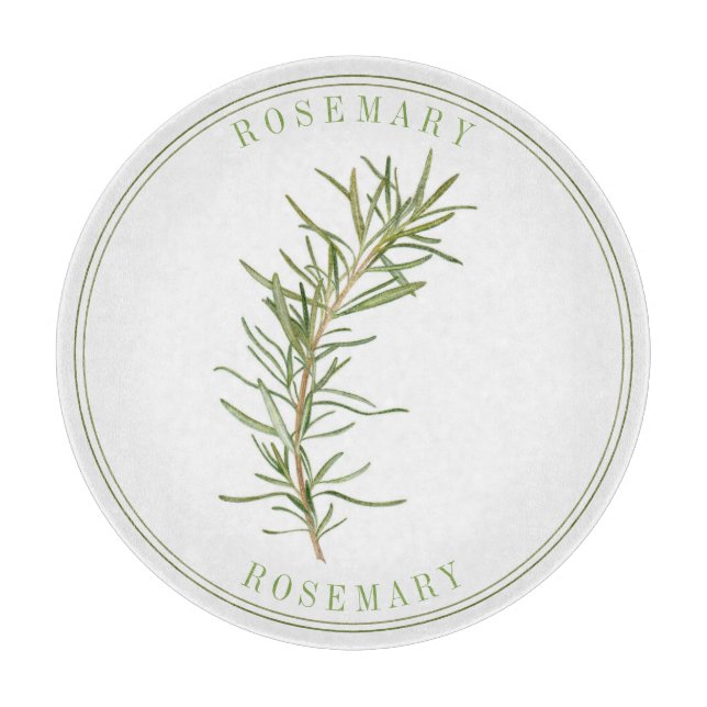 FRESH ROSEMARY Round Glass Cutting Board (Front)