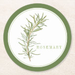 FRESH ROSEMARY Round Paper Coasters ( text) Green<br><div class="desc">Rest your favourite hot or cold beverages on these FRESH ROSEMARY round paper coasters, with a green border. Easily change "ROSEMARY" by choosing "Personalise this template", and typing what you'd rather have it say. Change the font, font size and/or colour with Edit Design, then Edit Text. * Rosemary is a...</div>