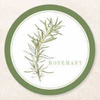 FRESH ROSEMARY Round Paper Coasters (+text) Green