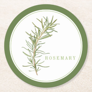 FRESH ROSEMARY Round Paper Coasters (+text) Green
