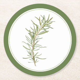 FRESH ROSEMARY Round Paper Coasters (-text) Green