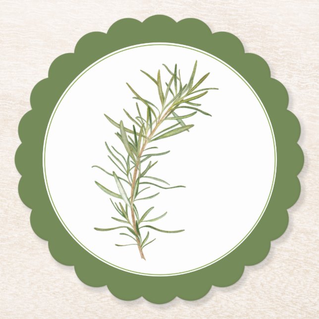 FRESH ROSEMARY Scallop Round Coaster (-text) Green (Front)
