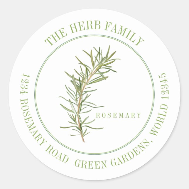 FRESH ROSEMARY Small Round Address Envelope Seals (Front)
