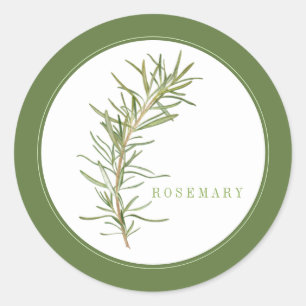 FRESH ROSEMARY Small Round Stickers (+text) Green