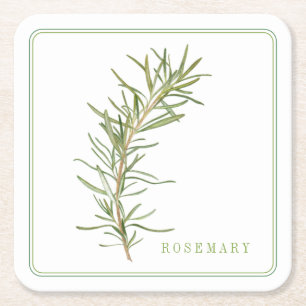 FRESH ROSEMARY Square Paper Coasters (+text)
