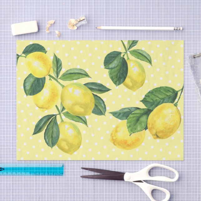 Fresh rustic country lemons watercolor polka dots tissue paper (Craft)