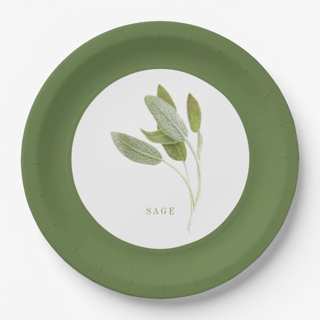 FRESH SAGE 9" Round Paper Plates - Green (Front)