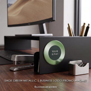 Fresh Sage Green Metallic Business Logo Promo Magnet