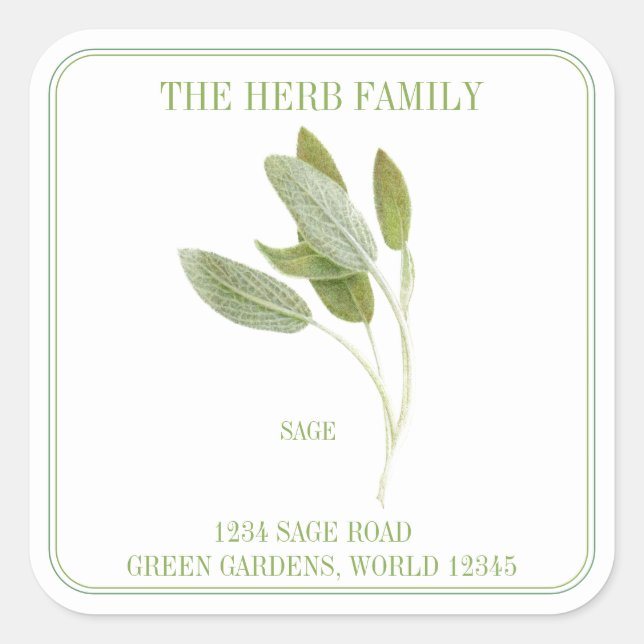 FRESH SAGE Large Square Address Envelope Seals (Front)