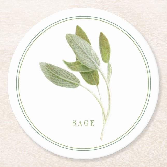  FRESH SAGE Round Paper Coasters (+text) (Front)