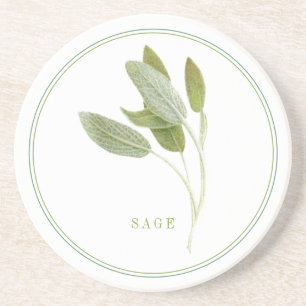 FRESH SAGE Round Sandstone Coaster (+text)