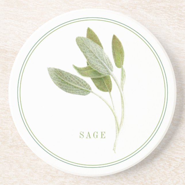 FRESH SAGE Round Sandstone Coaster (+text) (Front)