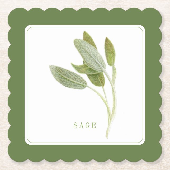 FRESH SAGE Scalloped Square Coaster (+text) Green (Front)