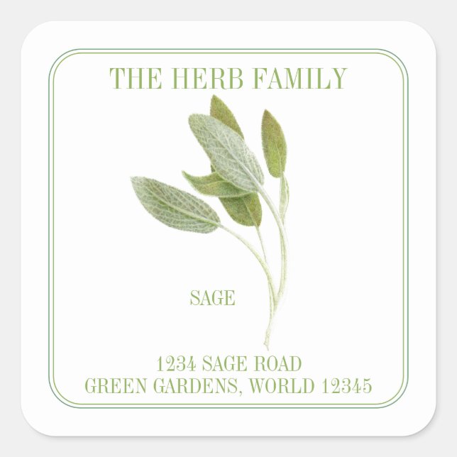 FRESH SAGE Small Square Address Envelope Seals (Front)