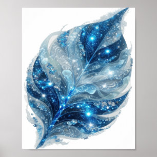 Fresh Silver BLUE ICE LEAF Artistic Motif Poster
