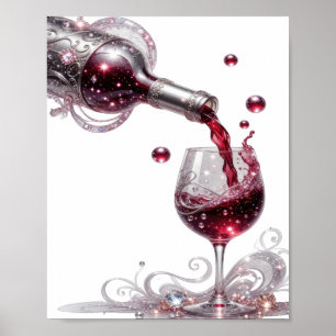 Fresh Silver RED WINE Artistic Motif Poster