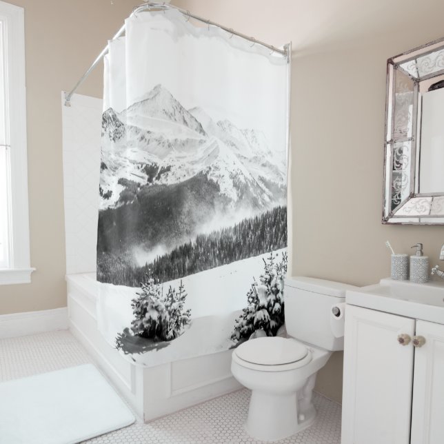 Fresh Snow Dust // Black and White Shower Curtain (In Situ)