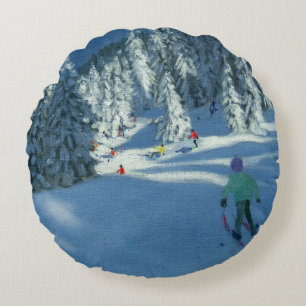 Fresh Snow Morzine France Round Cushion