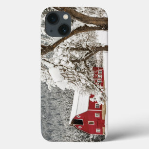 Fresh snow on red barn iPhone 13 case