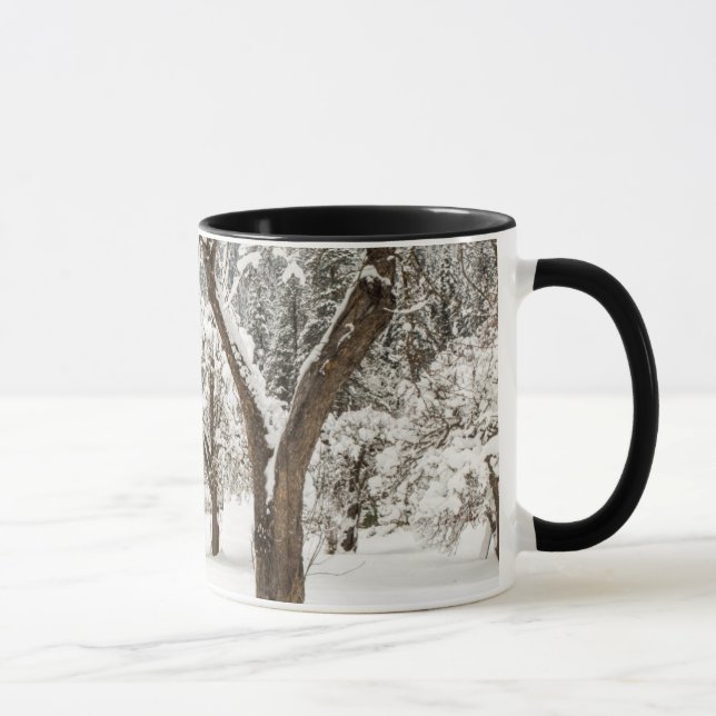 Fresh snow on red barn mug (Right)