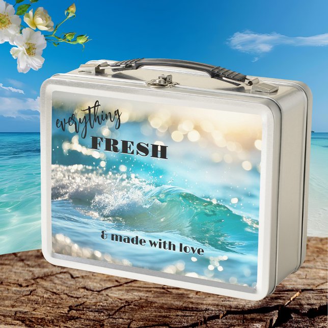 Fresh Sparkling Beach Wave  Metal Lunch Box (Lunch Box featuring a fresh sparkling wave on the beach, glistening sunlight)