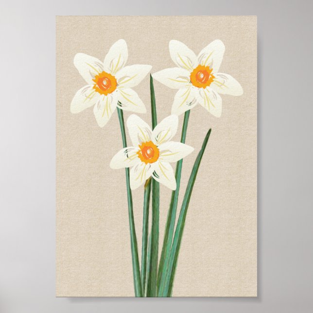 Fresh Spring Daffodils Watercolor Poster (Front)
