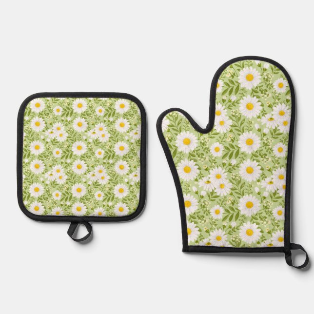 Fresh Spring Daisy Vector Art Oven Mitt & Pot Holder Set (Front)