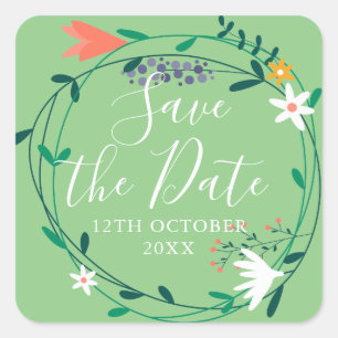 Fresh Spring Floral Garland Save the Date Square Sticker