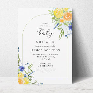 Fresh Spring Floral in Blue & Yellow Baby Shower Invitation