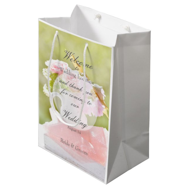Fresh Spring Flower Bouquet Wedding Medium Gift Bag (Front Angled)