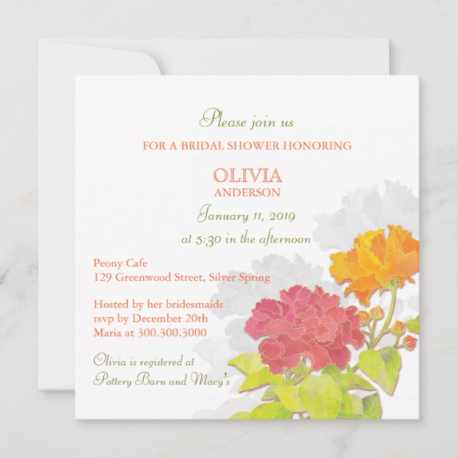 Fresh Spring Peony Bridal Shower Invitation (Front)