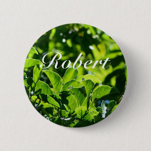 Fresh spring, summer green leaves name button