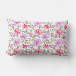Fresh Spring Vibe: Pink and Purple Floral Design Lumbar Cushion