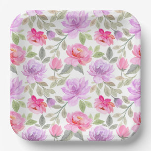 Fresh Spring Vibe: Pink and Purple Floral Design Paper Plate