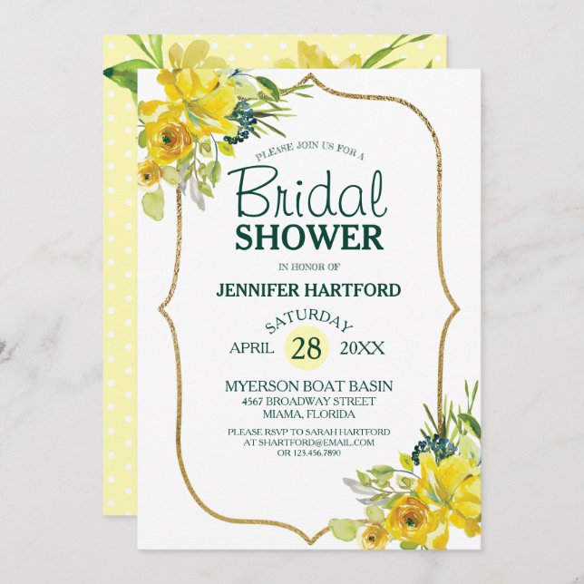 Fresh Spring Yellow Floral Bridal Shower Invitation (Front/Back)
