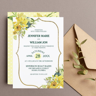 Fresh Spring Yellow Floral Golden Bouquet Wedding Invitation