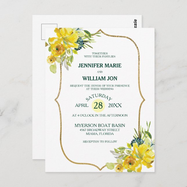 Fresh Spring Yellow Floral Golden Bouquet Wedding Postcard (Front/Back)